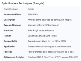EBERHARD DOOR ROD CAM KEEPER FLUSH