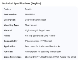 EBERHARD DOOR ROD CAM KEEPER FLUSH