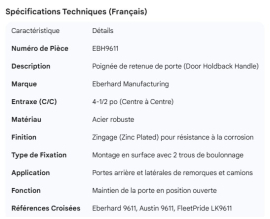EBERHARD DOOR HOLDBACK HANDLE 4-1/2" C/C