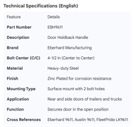 EBERHARD DOOR HOLDBACK HANDLE 4-1/2" C/C