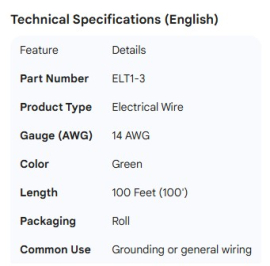 WIRE GREEN 14G 100' ROLL
