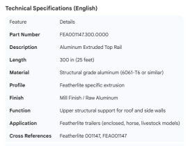 FEATHERLITE ALUM EXT RAIL TOP 300"