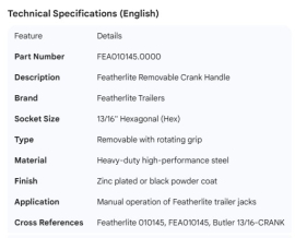 FEATHERLITE - MANIVELLE AMOVIBLE AVEC POIGN&Eacute;E ROTATIVE 13/16 HEX