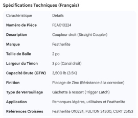 FEATHERLITE COUPLER DRAG STRAIGHT 2" 3.5K ZINC