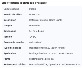 FEATHERLITE LIGHT DOME 12V 2.5" X 4.6" CLEAR