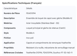 FEATHERLITE LATCH HOOD MODEL A W/CATCH SS