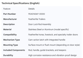 FEATHERLITE DOOR LOCK ROD ASSEMBLY