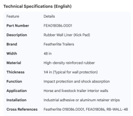 FEATHERLITE RUBBER WALL 48" WIDE