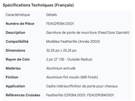 FEATHERLITE GARNISH DOOR FEED 2003 32.25 X 25.25 2' OB