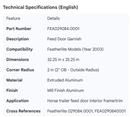 FEATHERLITE GARNISH DOOR FEED 2003 32.25 X 25.25 2' OB
