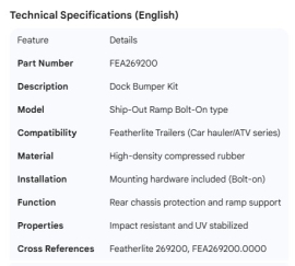 FEATHERLITE DOCK BUMPER KIT SHIP-OUT RAMP BOLT-ON