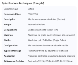 FEATHERLITE ALUMINUM FENDER FOR MODEL 1683 & 1693