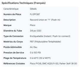 PISCO PUSH-IN FITTING 3/8" TUBE UNION "Y"