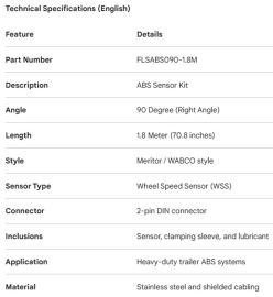 SENSOR ABS KIT 90DEG MERITOR STYLE
