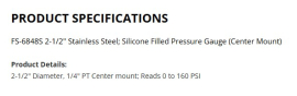 AIR GAUGE LIQUID FILLED 2.5" 160PSI 1/4NPT CTR BACK