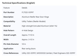 UTLITY DOOR HINGE ALUMINUM REEFER