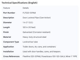 DOOR LOCKROD PIPE 1" X 120" GALV