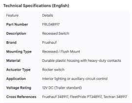 FRUEHAUF RECESSED SWITCH