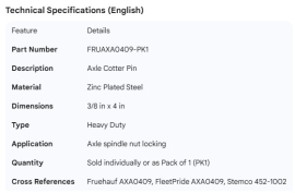 FRUEHAUF AXLE COTTER PIN
