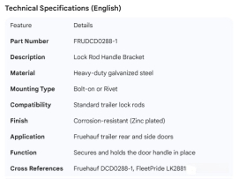 FRUEHAUF HANDLE BRACKET LOCK ROD	