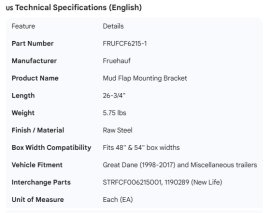 FRUEHAUF MUD FLAP BRACKET