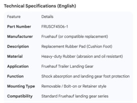 FRUEHAUF REPLACEMENT RUBBER PAD (CUSH/FOOT)