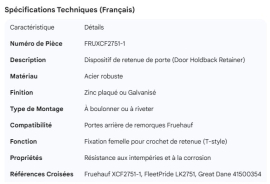 FRUEHAUF DOOR HOLDBACK RETAINER