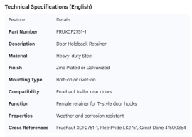 FRUEHAUF DOOR HOLDBACK RETAINER