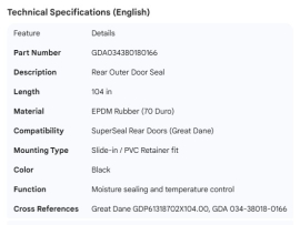 GREAT-DANE OUTER DOOR SEAL 104"