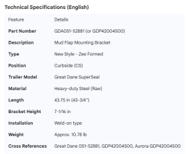 GREAT-DANE MUD FLAP BRACKET CS