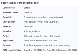 GREAT-DANE DOOR ROD KEEPER LOW PRO LH