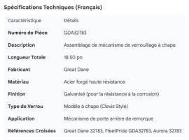 GREAT-DANE CLEVIS LOCK MECH ASSY. 18.50"