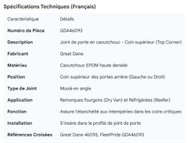 GREAT-DANE RUBBER DOOR GASKET TOP CORNER