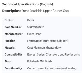 GREAT-DANE CORNER CAP RH