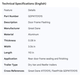GREAT-DANE DOOR FRAME FLASHING .08"X3.06"X110"