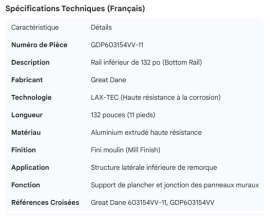 GREAT-DANE BOTTOM RAIL 132" LAX-TEC