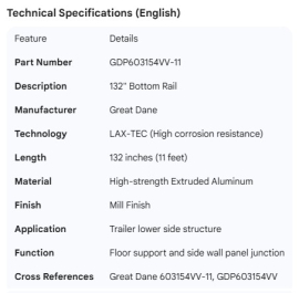 GREAT-DANE BOTTOM RAIL 132" LAX-TEC
