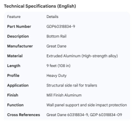 GREAT-DANE BOTTOM RAIL 9'