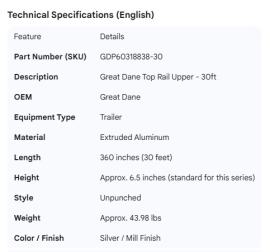 GREAT-DANE TOP RAIL UPPER 30FT