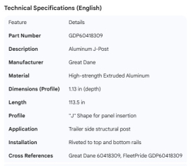 GREAT-DANE ALUMINUM J-POST 1.13"X113.5"