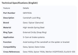 DANA CAMSHAFT LOCK RING