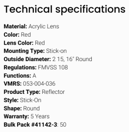 GROTE REFLECTOR RED ROUND 3" STICK ON