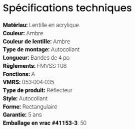 GROTE REFLECTOR AMBER RECTANGULAR 4" STICK ON