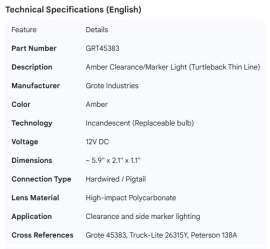GROTE CLEARANCE MARKER AMBER TURTLEBACK THIN LINE