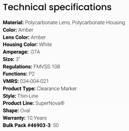 GROTE THIN-LINE LED LIGHT AMBER