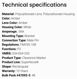 GROTE CLEARANCE MARKER SUPERNOVA LIGHT AMBER
