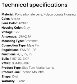 GROTE SIDE TURN/AMBER LIGHT 3 PIN MALE