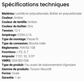 GROTE OVAL MALE PIN PARK/TURN AMBER