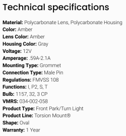 GROTE OVAL MALE PIN PARK/TURN AMBER