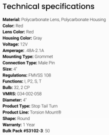 GROTE 4" STOP LAMP MALE PINS